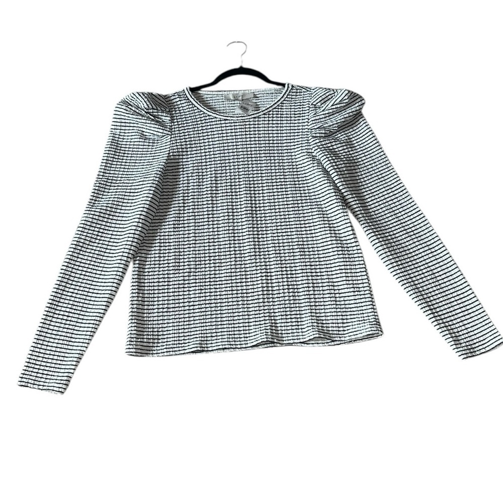 LOFT Striped Pleated Puff Long Sleeve Top Size M - Picture 3 of 7